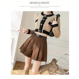 Chic Women's High-Waist Pleated Corduroy Shorts - Durable, Non-Elastic, Perfect for Casual All-Season Wear