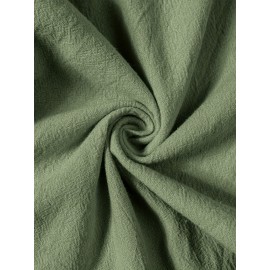 1pc Women'S Casual Polyester Shorts, Solid Color, All-Season, Woven Fabric, with Fake Drawstring Detail