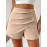 Trendy Ruched Asymmetrical Shorts - Fashionable Solid Color with Fake Buttons - Perfect for Spring & Summer - Chic Womens Casual Wear
