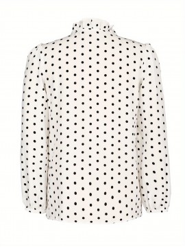 Tooluck Women's V-Neck Ruffle Polka Dot Print Lantern Sleeve Shirt